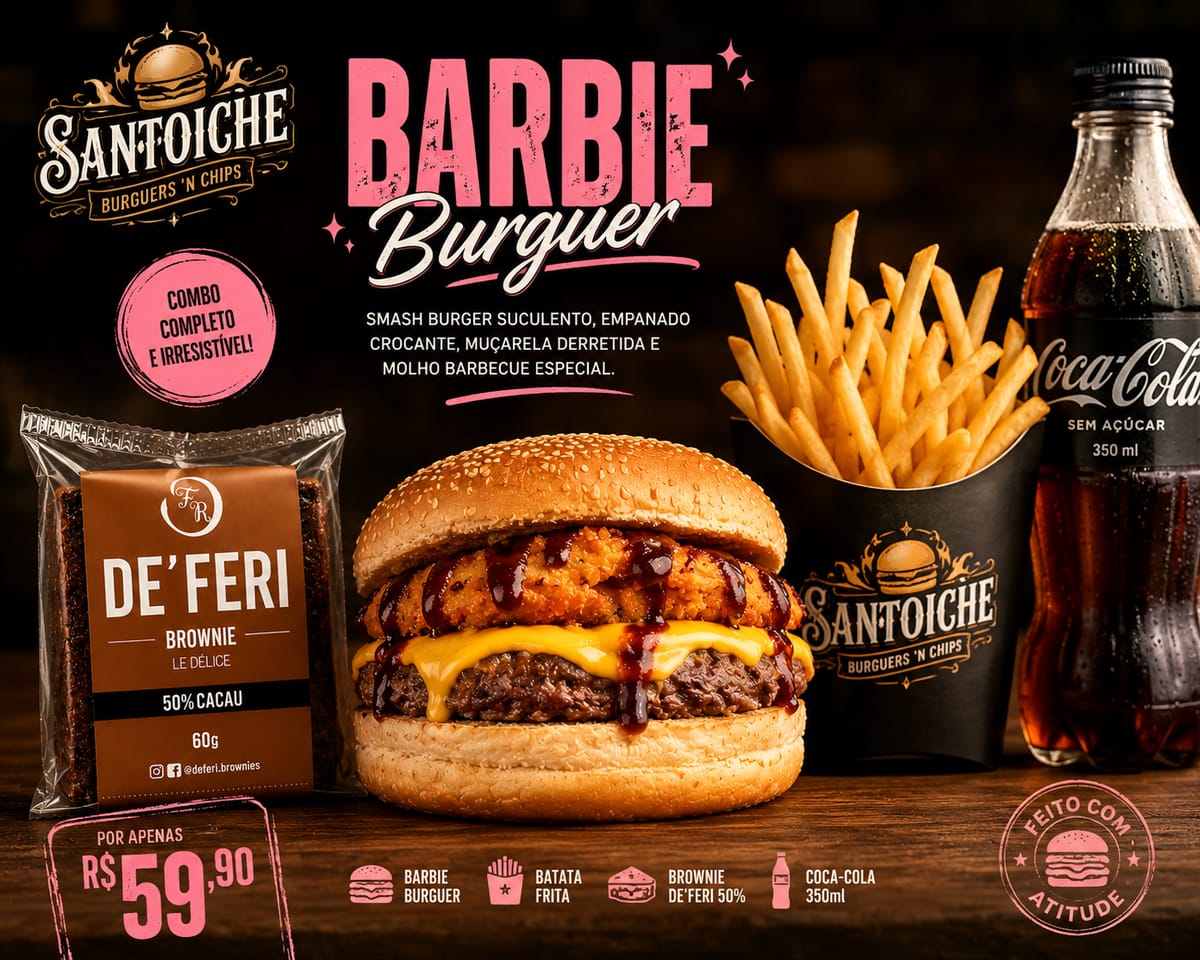 Combo Barbie Burguer com batata frita e refrigerante