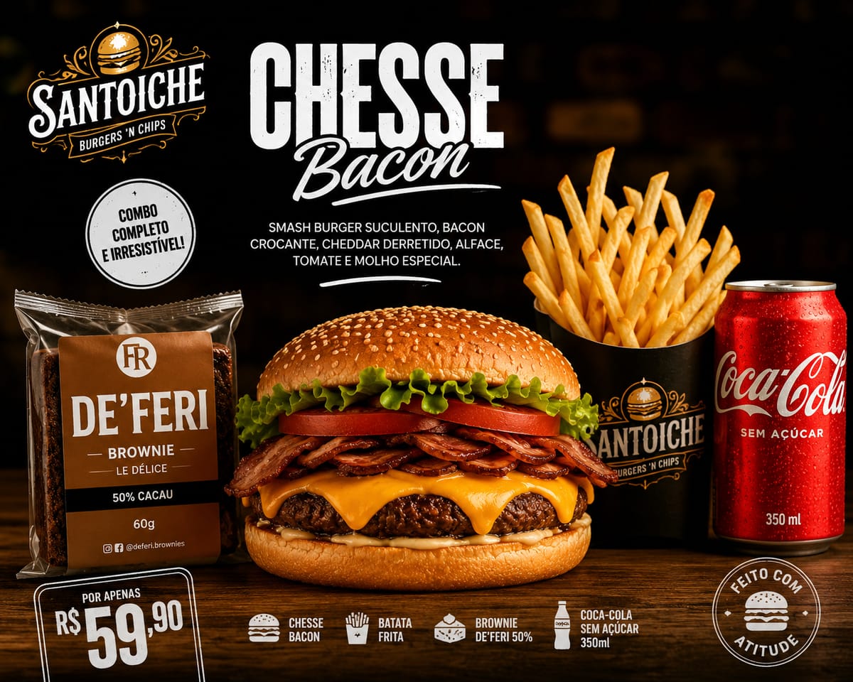 Combo Cheese Bacon com batata frita e refrigerante